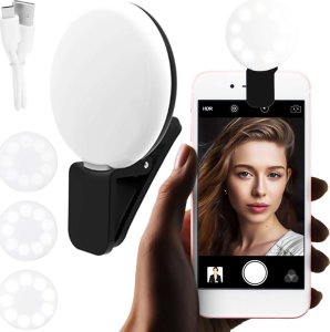 Lampa pierścieniowa Alogy Lampka LED Alogy Mini Selfie Ring Klips do nagrywania robienia zdjęć do telefonu z klipsem Czarna 1