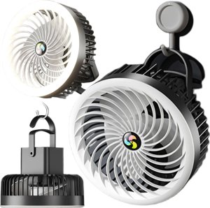 Wentylator USB Alogy Wiatrak wentylator biurkowy z lampką LED 2w1 Alogy przenośny wiszący stojący Bezprzewodowy Hanging Outdoor Mini Fan uchwyt na haczyk Czarny 1