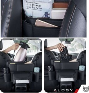 Alogy Organizer samochodowy do auta między fotel siedzenie samochodowe Alogy Car uchwyt na napoje chusteczki Czarny 3