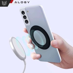 Alogy Blaszka magnetyczna do MagSafe naklejka Ring Pierścień Nakładka na Uchwyt Uniwersalna skórzana Alogy Magnetic czarna 2