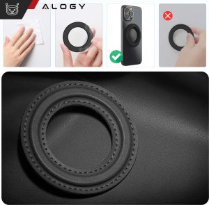Alogy Blaszka magnetyczna do MagSafe naklejka Ring Pierścień Nakładka na Uchwyt Uniwersalna skórzana Alogy Magnetic czarna 3
