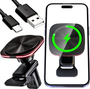 Alogy Uchwyt samochodowy na kratkę z ładowarką Mag Safe 15w do iPhone LED PD QC 3.0 do kratki wentylacyjnej auta Alogy czarny 1