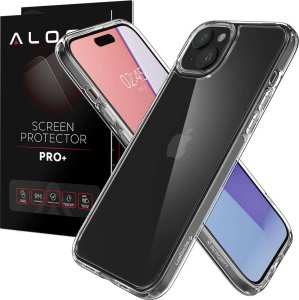 Spigen Etui do iPhone 15 Plus Spigen Ultra Hybrid Case obudowa plecki przezroczyste Crystal Clear + Szkło 1