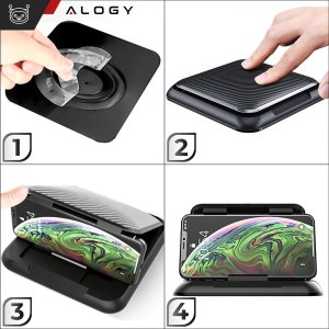 Alogy Uchwyt samochodowy na kokpit deskę do auta Carbon na telefon do 6.8 cali GPS czarny + Organizer 6