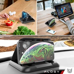 Alogy Uchwyt samochodowy na kokpit deskę do auta Carbon na telefon do 6.8 cali GPS czarny + Organizer 9