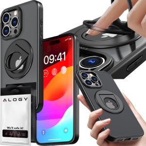 Alogy Etui do iPhone 15 Pro obudowa 360 Ring Case pancerne czarne matowe magnes do uchwytu Alogy 1