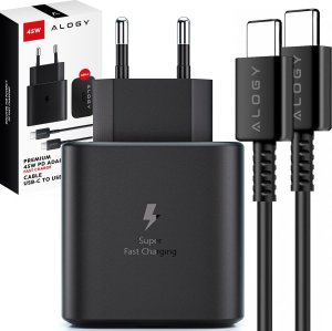 Ładowarka Alogy Ładowarka sieciowa USB-C typ C PD Premium szybka 45W 3A + Kabel Type-C 1M Alogy czarna 1