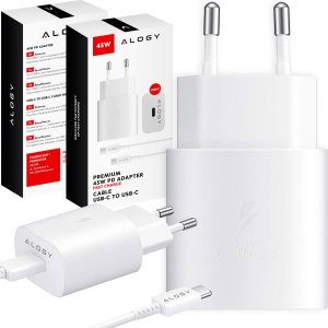 Ładowarka Alogy Ładowarka sieciowa USB-C typ C PD Premium szybka 45W 3A + Kabel Type-C 1M Alogy Biała 1