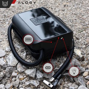 Alogy Pompka elektryczna rowerowa do roweru Bezprzewodowa Kompresor Samochodowy przenośny z latarką 150 PSI Alogy Czarna 13