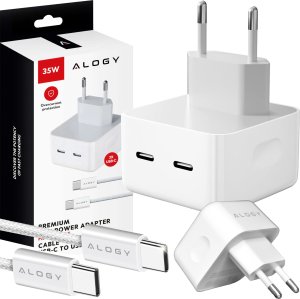 Ładowarka Alogy Ładowarka sieciowa szybka 35W 2x USB-C USB typ C PD do iPhone + Kabel type-C 1m Alogy Biała 1