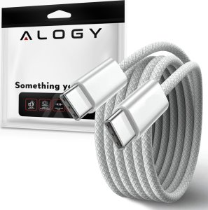 Kabel USB Alogy Kabel USB-C typ C mocny szybki 60W PD 1M do iPhone 15 Alogy nylonowy przewód Biały 1