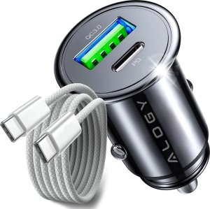 Ładowarka Alogy Ładowarka samochodowa 48W USB QC 3.0 18W + USB-C C PD 30W szybka mocna do telefonu Alogy Car czarna + Kabel USB-C 1m 1