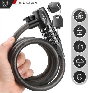Alogy Zapięcie do roweru blokada rowerowa mocna linka 120cm zabezpieczenie rowerowe na kod szyfr kluczyk Alogy czarny 3