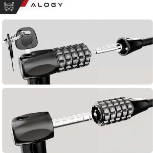 Alogy Zapięcie do roweru blokada rowerowa mocna linka 120cm zabezpieczenie rowerowe na kod szyfr kluczyk Alogy czarny 4