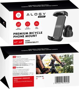 Alogy Uchwyt rowerowy do telefonu 4.7-6.8" na telefon kierownicę roweru na rower motocykl regulowany Alogy Sport czarny 14