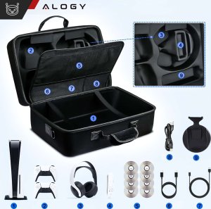 Alogy Etui kuferek walizka torba do konsoli Playstation 5 PS5 na pady i akcesoria futerał z rączką paskiem Alogy Czarny 3