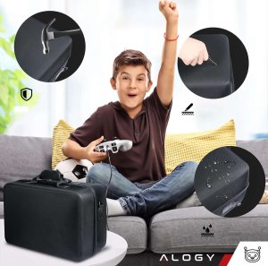 Alogy Etui kuferek walizka torba do konsoli Playstation 5 PS5 na pady i akcesoria futerał z rączką paskiem Alogy Czarny 4