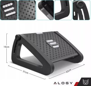 Alogy Podnóżek biurowy podstawa pod stopy nogi do pracy biura masaż stóp regulowany regulacja wysokości Alogy czarny 2