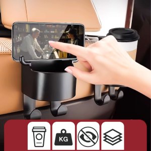 Alogy Wieszak uchwyt haczyk samochodowy 5w1 na fotel zagłówek organizer do auta samochodu na kubek napój Car Czarny 4