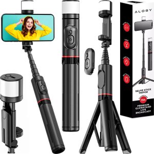 Selfie stick Alogy Selfie stick kijek Bluetooth Alogy Statyw Tripod uchwyt do telefonu zdjęć z pilotem 75.8cm czarny 1