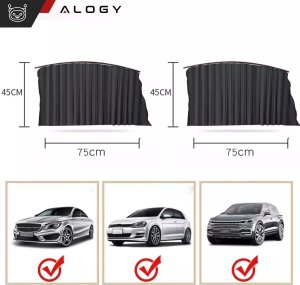 Alogy Osłona Magnetyczna kurtyna roleta na szyby tylne boczne do auta samochodu przeciwsłoneczna ochrona UV Czarna [2szt] 4