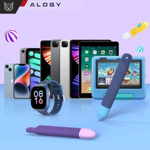 Rysik Alogy 2x Rysik pojemnościowy dotykowy do ekranów telefonu tabletu Alogy Stylus Pen dla dzieci 10 cm Fioletowy i Niebieski 4