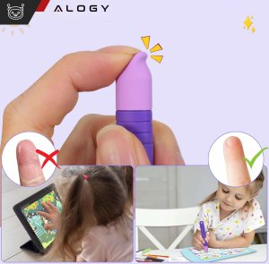 Rysik Alogy 2x Rysik pojemnościowy dotykowy do ekranów telefonu tabletu Alogy Stylus Pen dla dzieci 10 cm Fioletowy i Niebieski 5