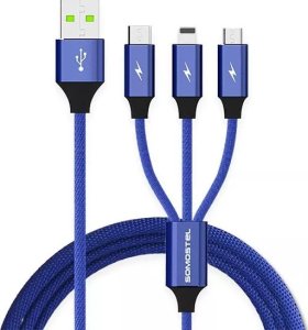 Kabel USB Somostel Kabel 3w1 USB-C micro USB Lightning szybkie ładowanie SOMOSTEL SMS-BW03 QC3.0 Quick Charge 2.1A 10W 1.2 m Powerline Niebieski 1