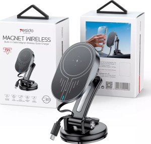 Yesido Uchwyt samochodowy magnetyczny z ładowarka indukcyjna Qi 15W Yesido C313 na kokpit samochodu auta do telefonu Czarny 9