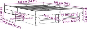 vidaXL Rama łóżka, przydymiony dąb, 135x190cm, materiał drewnopochodny 11