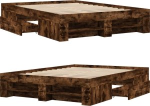 vidaXL Rama łóżka, przydymiony dąb, 135x190cm, materiał drewnopochodny 8