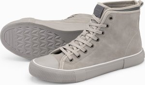Ombre Wysokie buty męskie trampki z dekoracyjną lamówką  popielate V3 OM-FOTH-0158 45 6
