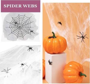 Springos Dekoracja na Halloween pajęczyna z 2 pająkami 60g ozdoba sieć pajęcza 3,5 m UNIWERSALNY 2