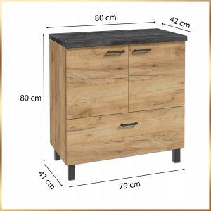 Stamar Szafka Łazienkowa Stojąca 80 cm Dąb Złoty Cichy Domyk + Blat Beton Czarny 11