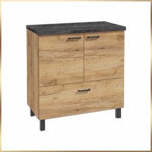 Stamar Szafka Łazienkowa Stojąca 80 cm Dąb Złoty Cichy Domyk + Blat Beton Czarny 4