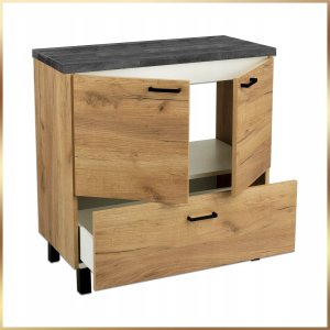 Stamar Szafka Łazienkowa Stojąca 80 cm Dąb Złoty Cichy Domyk + Blat Beton Czarny 5