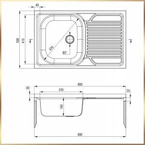 Zlewozmywak Stamar Zlew Stal Dekor 1 Komora 80 x 50 Listwa Osłonowa Syfon Bateria Chrom Wysoka 11
