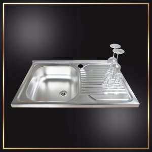 Zlewozmywak Stamar Zlew Stal Dekor 1 Komora 80 x 50 Listwa Osłonowa Syfon Bateria Chrom Wysoka 3