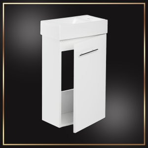 Stamar Biała Wisząca Szafka z Umywalką do Łazienki 50x23 + Bateria Klik Klak Syfon 2