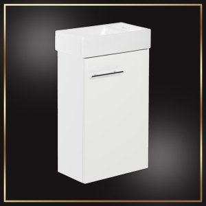 Stamar Biała Wisząca Szafka z Umywalką do Łazienki 50x23 + Bateria Klik Klak Syfon 3