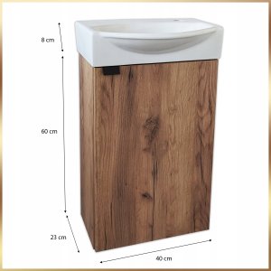 Stamar Zestaw Szafka Łazienkowa Wisząca z Umywalką 40 x 33 Bateria Obrotowa Syfon 7