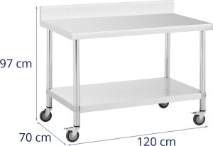 Royal Catering Stół metalowy gastronomiczny na kółkach z półką i rantem STAL 70 x 120 cm Stół metalowy gastronomiczny na kółkach z półką i rantem STAL 70 x 120 cm 5