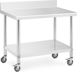 Royal Catering Stół metalowy gastronomiczny na kółkach z półką i rantem STAL 70 x 100 cm Stół metalowy gastronomiczny na kółkach z półką i rantem STAL 70 x 100 cm 1