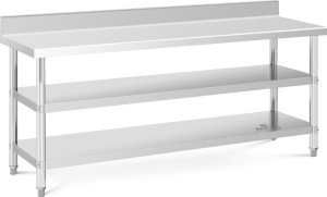Royal Catering Stół blat roboczy stalowy nierdzewny przyścienny z rantem 2 półki 200x60cm Stół blat roboczy stalowy nierdzewny przyścienny z rantem 2 półki 200x60cm 2