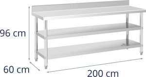 Royal Catering Stół blat roboczy stalowy nierdzewny przyścienny z rantem 2 półki 200x60cm Stół blat roboczy stalowy nierdzewny przyścienny z rantem 2 półki 200x60cm 6