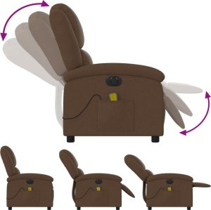 vidaXL vidaXL Rozkładany fotel masujący, elektryczny, brązowy, tkanina 7