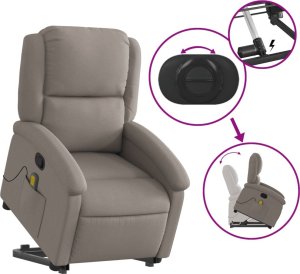 vidaXL vidaXL Podnoszony fotel masujący, rozkładany, kolor taupe, tkanina 6