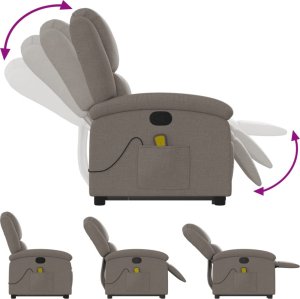 vidaXL vidaXL Podnoszony fotel masujący, rozkładany, kolor taupe, tkanina 7