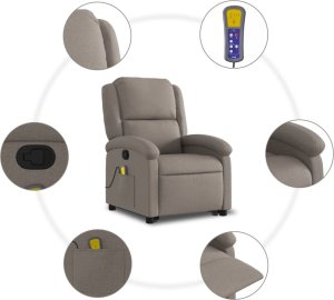 vidaXL vidaXL Podnoszony fotel masujący, rozkładany, kolor taupe, tkanina 8