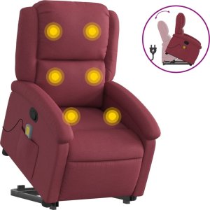 vidaXL vidaXL Podnoszony fotel masujący, rozkładany, bordowy, obity tkaniną 2